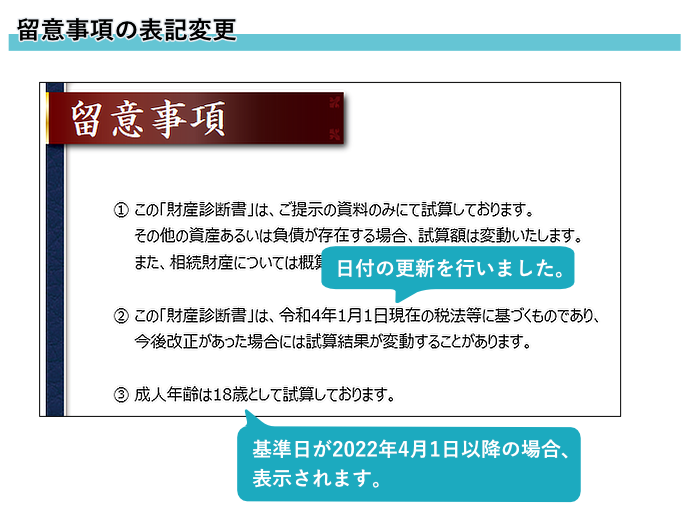 留意事項の表記変更